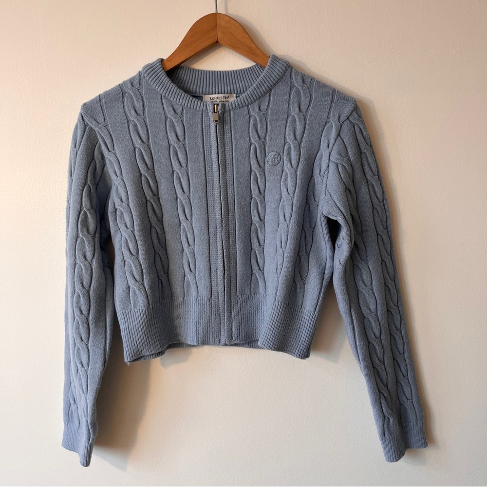 3.3 Field Trip Blue Cable Knit Zip Up Sweater Cardigan